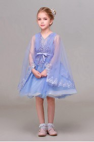 A-line V-neck Tulle Flower Girl Dress