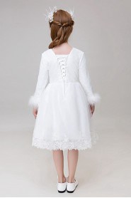 A-line 3/4 Length Sleeve Flower Girl Dress