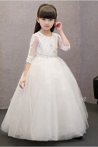 Long Sleeve Lace A-line Flower Girl Dress