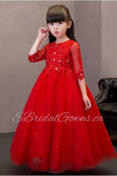 Long Sleeve A-line Lace Flower Girl Dress